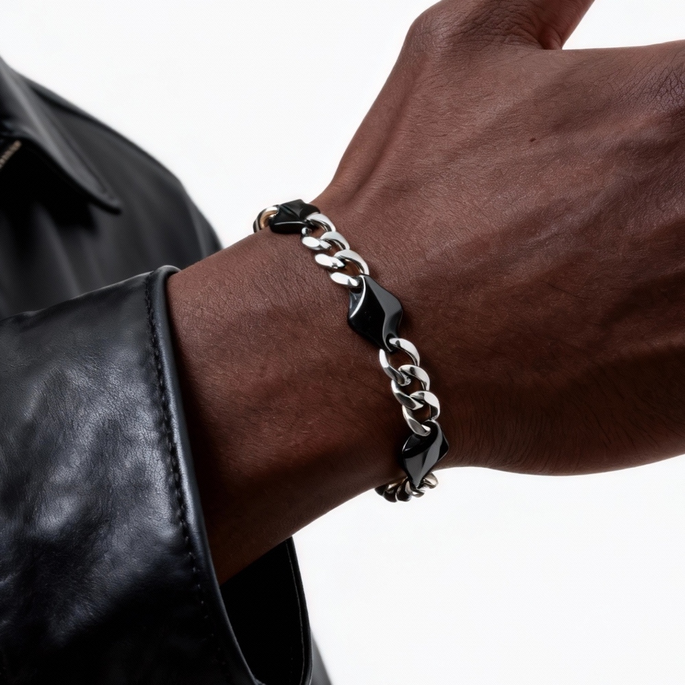 Cool Punk Stainless Steel Chai - Ceramic Link Bracelet recension och pris