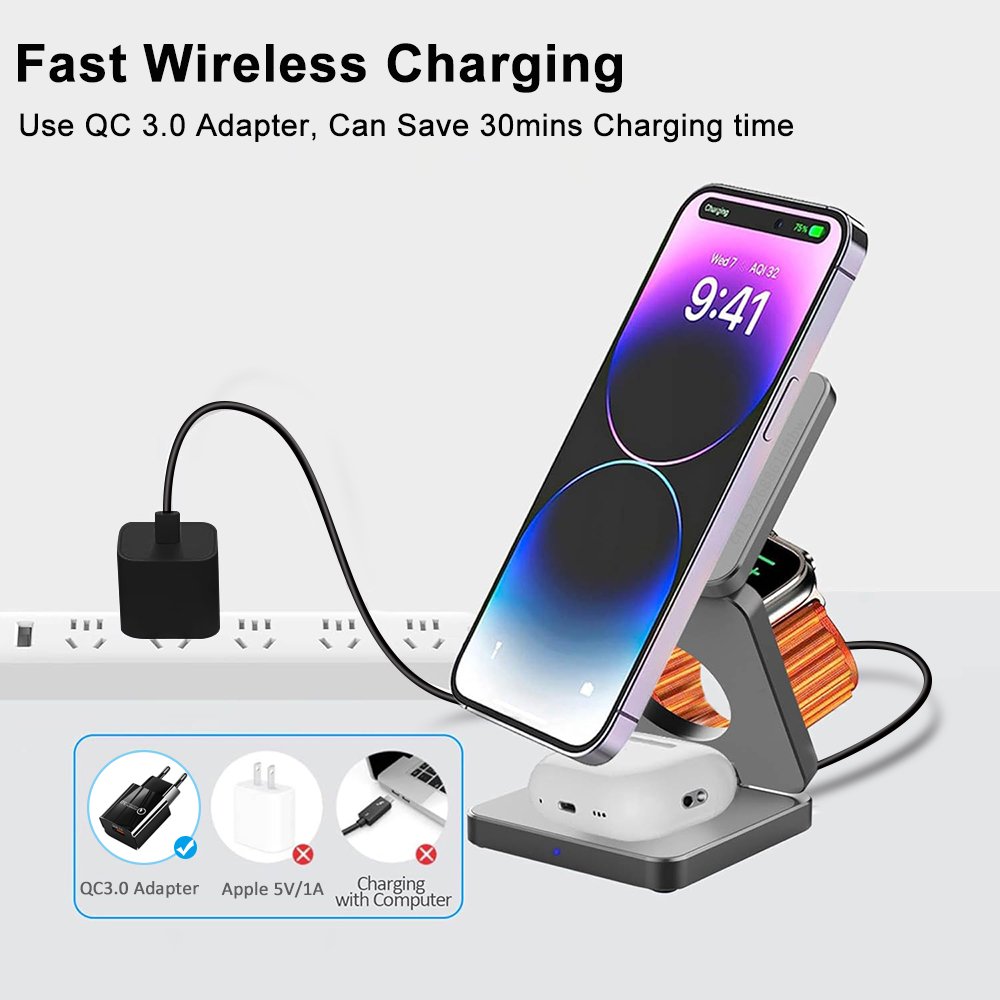 3 in 1 Foldable Magnetic Wirel - Smartwatch Ac recension och pris